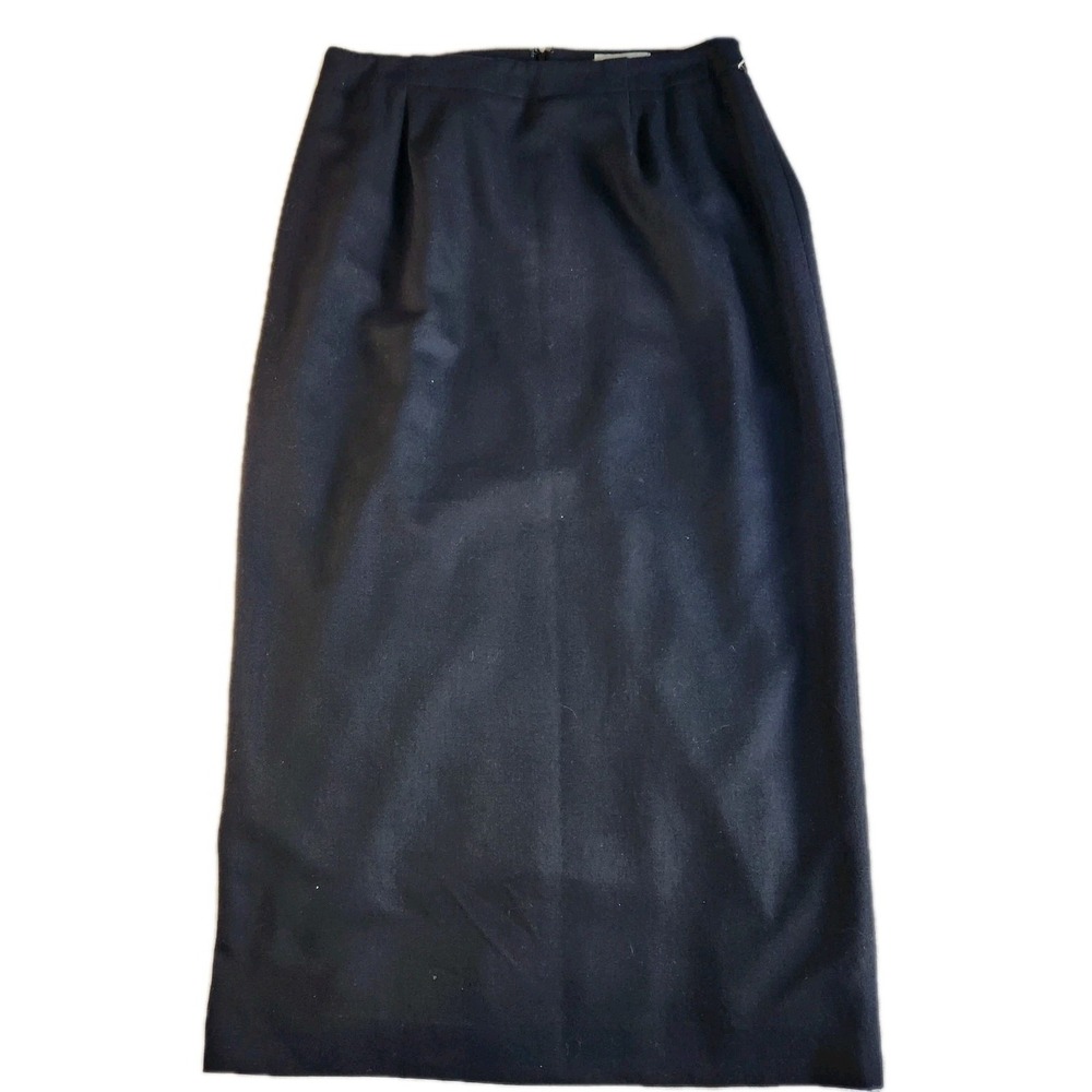 LAURA LEIGH Wool Pencil‎ Skirt Womens 12 Midi Black Wool Academia Old Money NEW